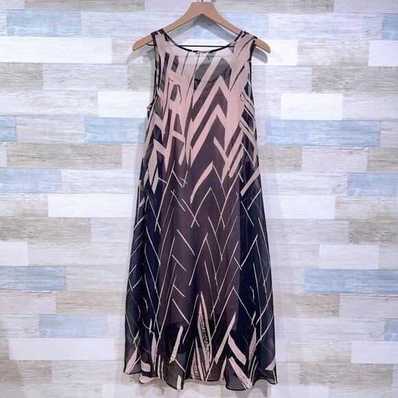 Anthropologie Floreat Serengeti Silk Midi Dress Pink Black Sheer Womens Small - Picture 3 of 9